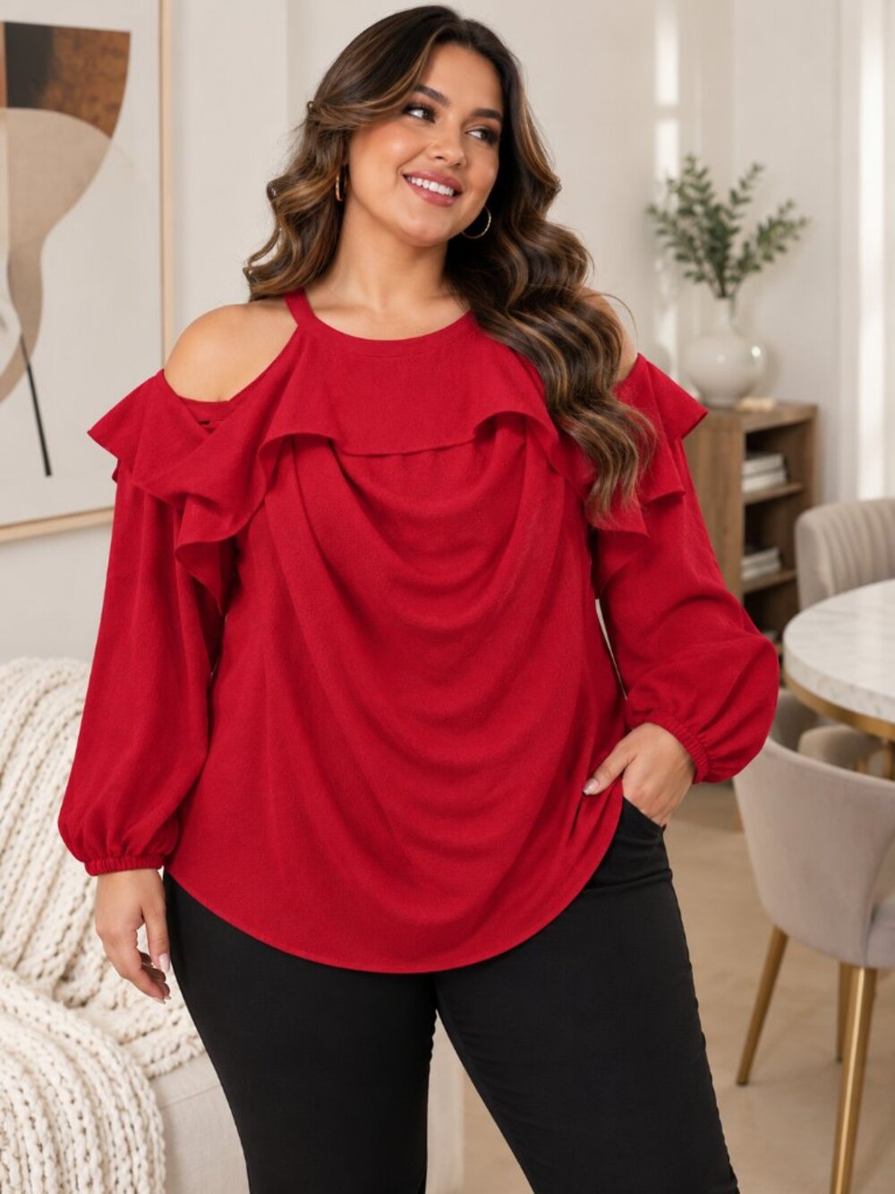 MICHAEL Michael Kors Women's XL Crimson Cold Shoulder Ruffle Blouse – NWT
